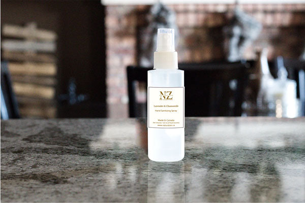 Hand Sanitizing Spray With Lavender & Chamomile Our hand sanitizing spray is crafted with 99.9% alcohol to meet WHO standards.